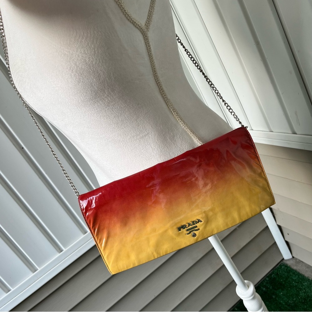Prada Ombré Coral Yellow Clutch Crossbody as Seen on Sex & The City